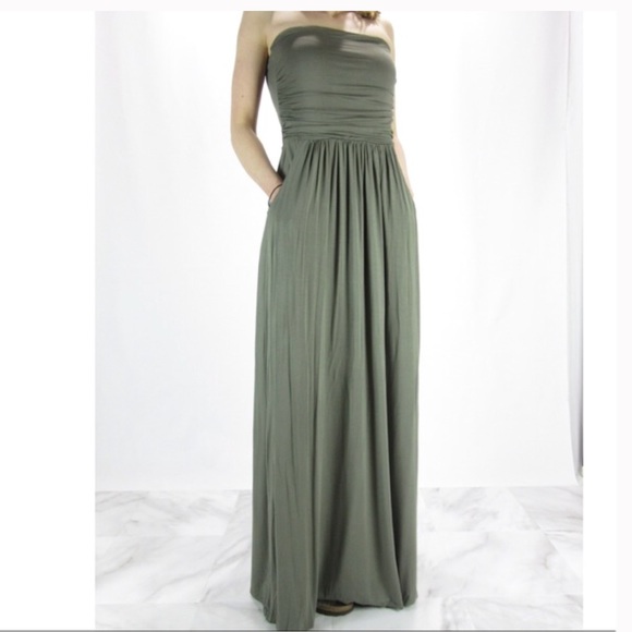 Army green tube side pocket maxi dress - Picture 3 of 5